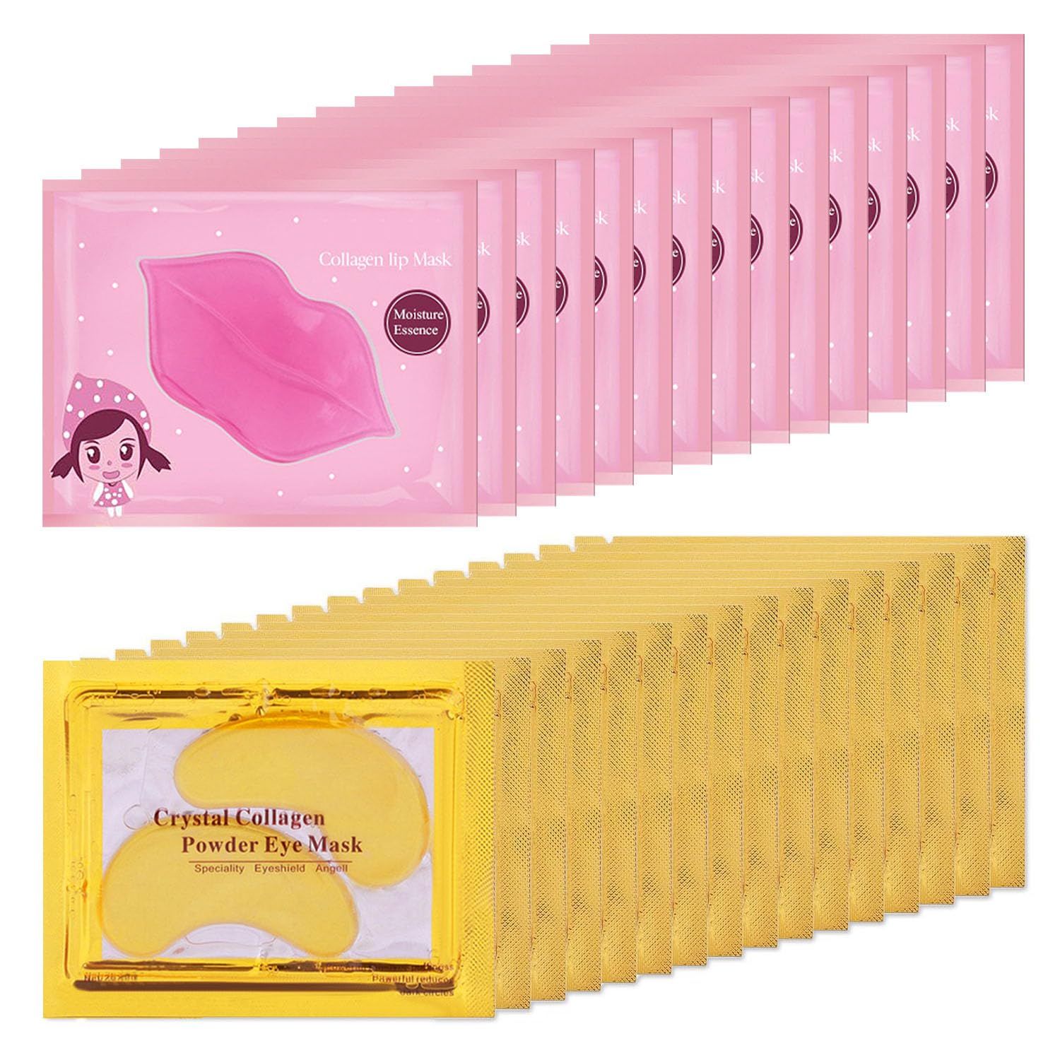 Eakroo 30 Pairs Lip Masks &amp; Eye Mask, Under Eye Masks and Power Crystal Gel Lip Masks, Under Eye Patches for Puffy Eyes, Dark Circles, Eye Bags, Wrinkles, Revitalises &amp; Refreshes Your Skin