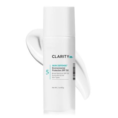 ClarityRx Skin Defense Broad-Spectrum SPF 50, Natural Plant-Based Moisturizing Face &amp; Body Sunscreen With Zinc &amp; Hyaluronic Acid (2 Oz)