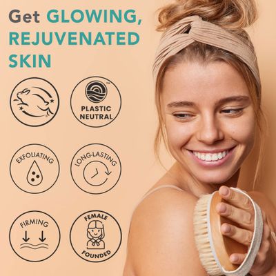 Dry Brushing Body Brush for Lymphatic Drainage &amp; Cellulite - Round Dry Brush for Body Natural Bristle Body Brush for Showering - Skin Brush for Dry Brushing Bath and Exfoliating