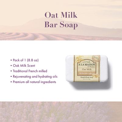 A LA MAISON Oat Milk Bar Soap - Triple French Milled Natural Moisturizing Hand Soap Bar (1 Bar of Soap, 8.8 oz)