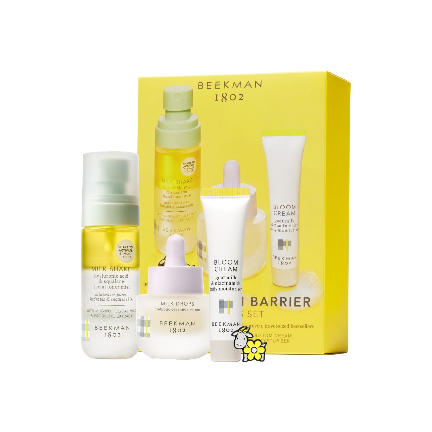 Beekman 1802 Goat Milk Minis Kid Skincare Set - Squalene Toner, Ceramide Serum, Barrier Repairing Moisturizer - Travel-Friendly - Fragrance Free - Cruelty Free