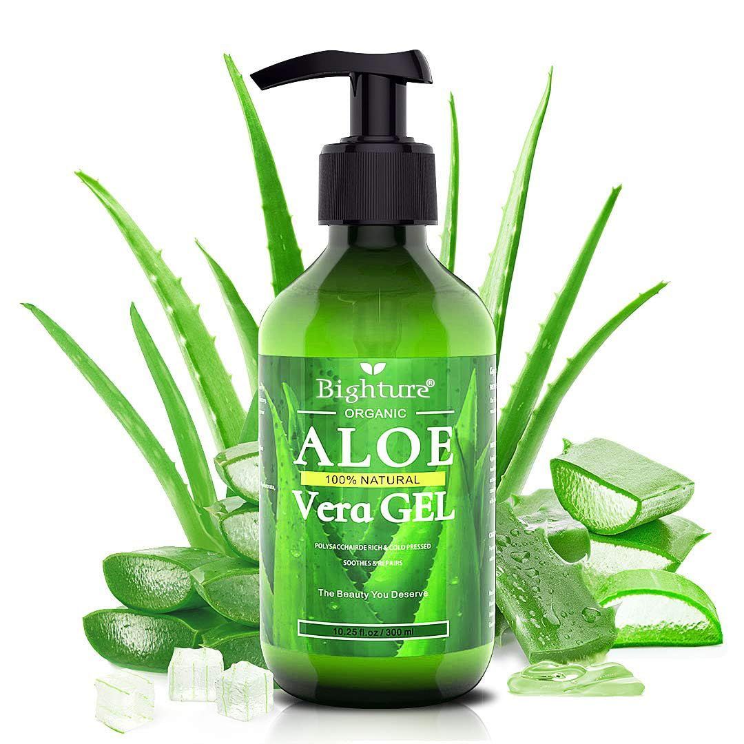 BIGHTURE Aloe Vera Gel, 100% Aloe Vera Organic from Freshly Cut Aloe Leaves, Skin Care for Deeply &amp; Rapidly Soothing, Firming, After Shave, Sunburn Relieve, etc