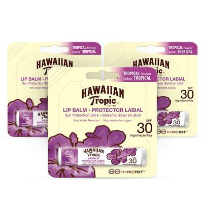 Hawaiian Tropic Lip Balm Pack of 3 - Sunscreen Lip Balm SPF 30, Tropical Flavor, 4 g
