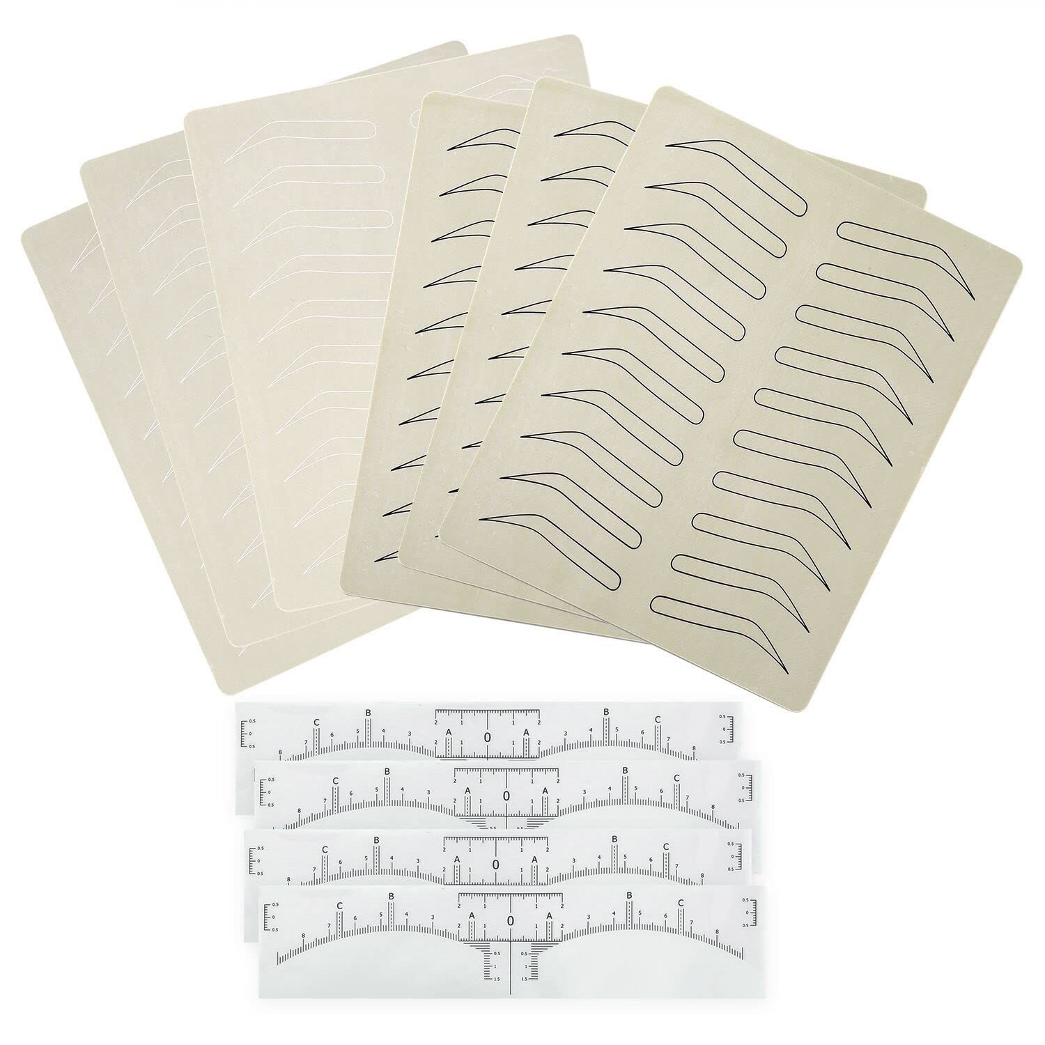 6 Pieces Eyebrow Skin Latex Microblading Practice Skin Practice Sheet with 4pcs Eyebrow Ruler No Ink Needed Practice Skin Double Sided Practice Skin