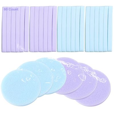 Facial Sponge Compressed,60 Pcs PVA Professional Makeup Removal Wash Round Face Sponges Spa Pads Exfoliating Cleansing for Women,Blue,Purple