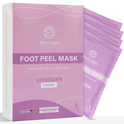 Blue Oasis Foot Peeling Mask - Exfoliating Foot Mask for Dry Cracked Feet, Lavender Cracked Heel Treatment, Moisturizing Foot Peel Mask, Luxury Foot Care for Baby Soft Feet, Foot Exfoliator 4-pack