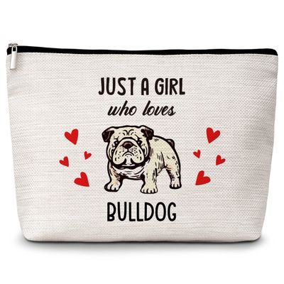 Dog Lover Gift Makeup Bags, Just A Girl Who Loves Dogs Cosmetic Bag, Bulldog Makeup Pouch Gifts for Dog Lovers Pet Owners, Birthday Christmas Gifts for Girls Women Friends -70