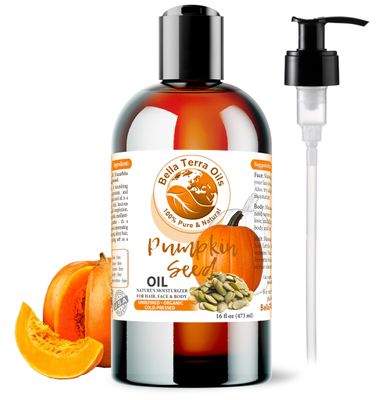 Bella Terra Oils - Organic Pumpkin Seed Oil 16oz - An Ode to Organic Pumpkin&#39;s Nutrient Array, Packed with Cucurbitin &amp; Essential Amino Acids, A Skin&#39;s Cherished Elixir