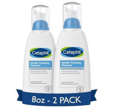 Cetaphil Oil Free Gentle Foaming Cleanser For Dry to Normal, Sensitive Skin, 8oz Pack of 2, Made with Glycerin and Vitamins B5 and E, Dermatologist Tested, Hypoallergenic, Soap Free, Fragrance Free