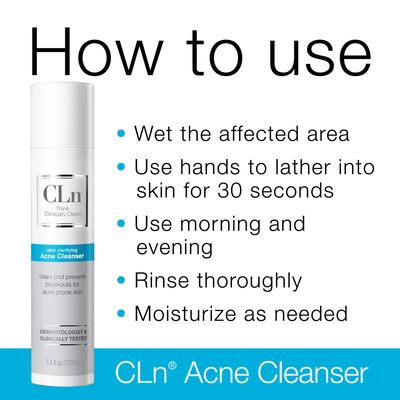 CLn Acne Cleanser-Facial Cleanser with 0.5% Salicylic Acid to Eliminate Blackheads &amp; Breakouts, Oil-Free &amp; Fragrance-Free, 3.4 fl. oz.