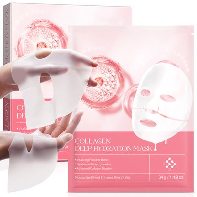calelon Collagen Face Mask, Collagen Real Deep Mask, Deep Collagen Overnight Mask, with Low Molecular Weight Collagen, Shrink Pores and Improve Elasticity, 34g x4ea