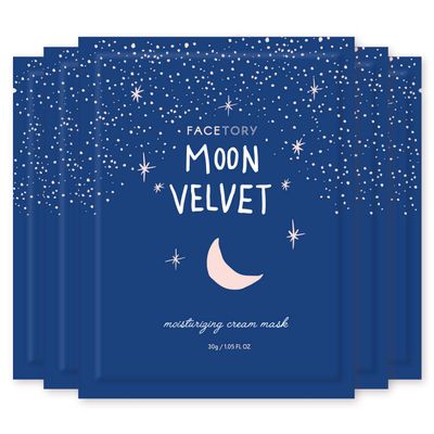 FACETORY K Beauty Face Mask Skin Care - MOON VELVET MOISTURIZING Sheet Mask with Sodium Hyaluronate &amp; Shea Butter Cream | Moisturizing Cream Mask (5 Pack)