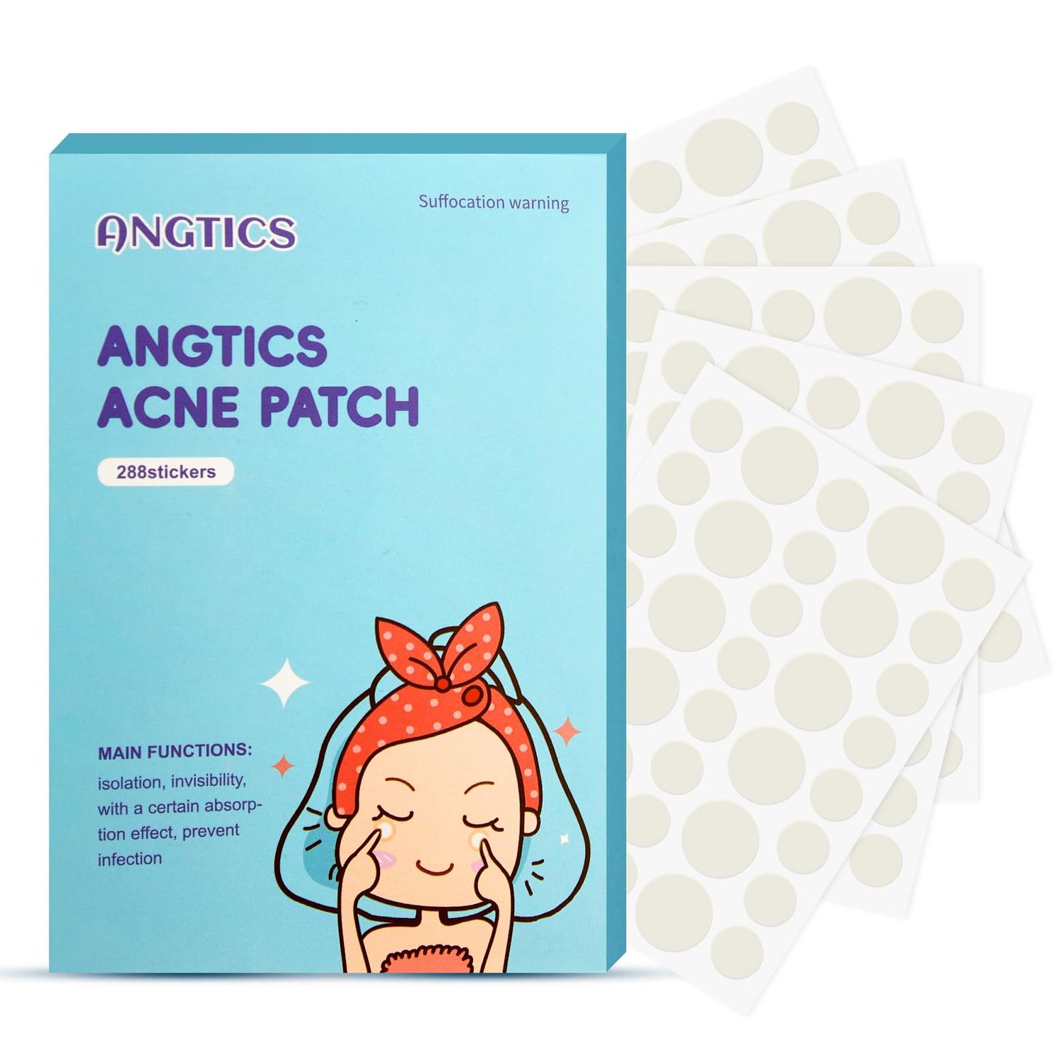 ANGTICS Pimple Patches for Face, 3 Sizes 288 Counts Acne Patches, Hydrocolloid Patches Zit Patches for Skin Care, Blemish Patches Invisible Acne Spot Treatment with Salicylic Acid, Tea Tree Oil