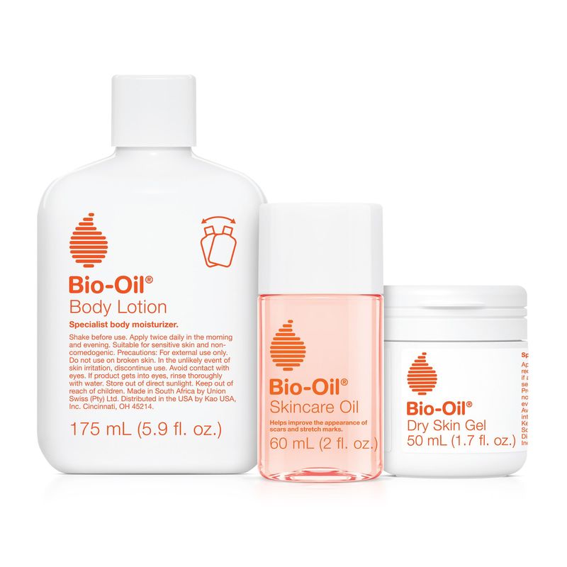 Bio-Oil Skincare Set, Trial Kit for Scars, Stretchmarks, and Dry Skin, 3 Pc Travel Size Kit Includes Skin Care Oil, Dry Skin Gel, and Body Lotion, use for Scars, Pregnancy Stretch Marks, and Dry Skin