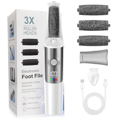 Electric Foot Callus Remover, Rechargeable Electronic Foot File Foot Scrubber Pedicure Kits, Professional Pedicure Tools Smooth Pedicure Wand, Foot Care for Dead Skin Ideal Gift, 3 Rollers,3 Speeds