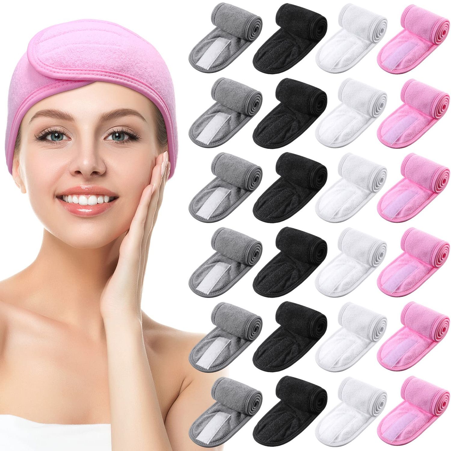 24 Pcs Spa Facial Headband Spa Headband Bulk Skincare Headband Adjustable Face Wash Headband with Tape Terry Cloth Stretch Headband for Make Up Washing Face Shower Facial Mask Yoga