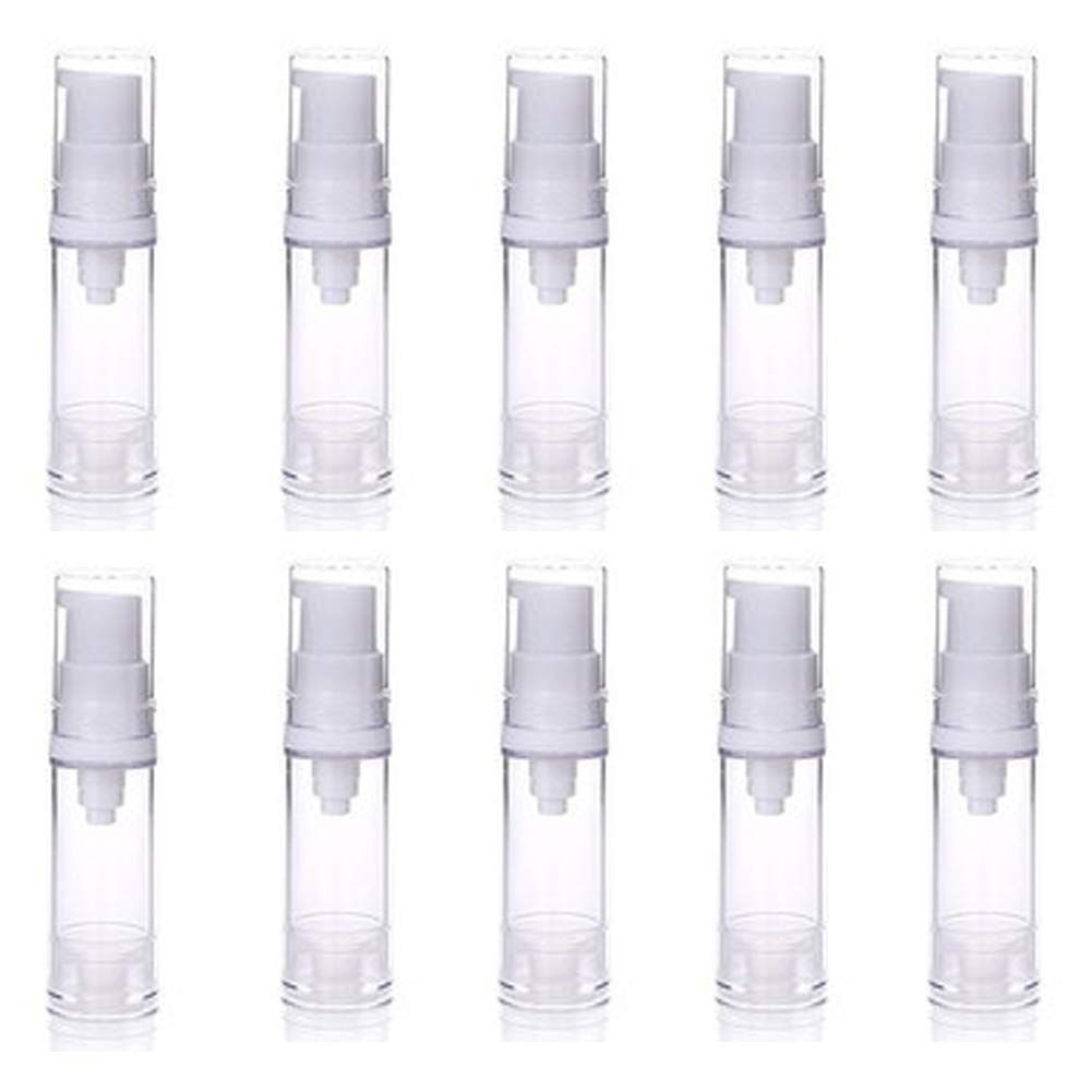 10pcs Airless Pump Press Bottle Empty Plastic Vacuum Lotion Bottles Clear Containers Cosmetics Skincare Travel Size Dispenser (15ml)
