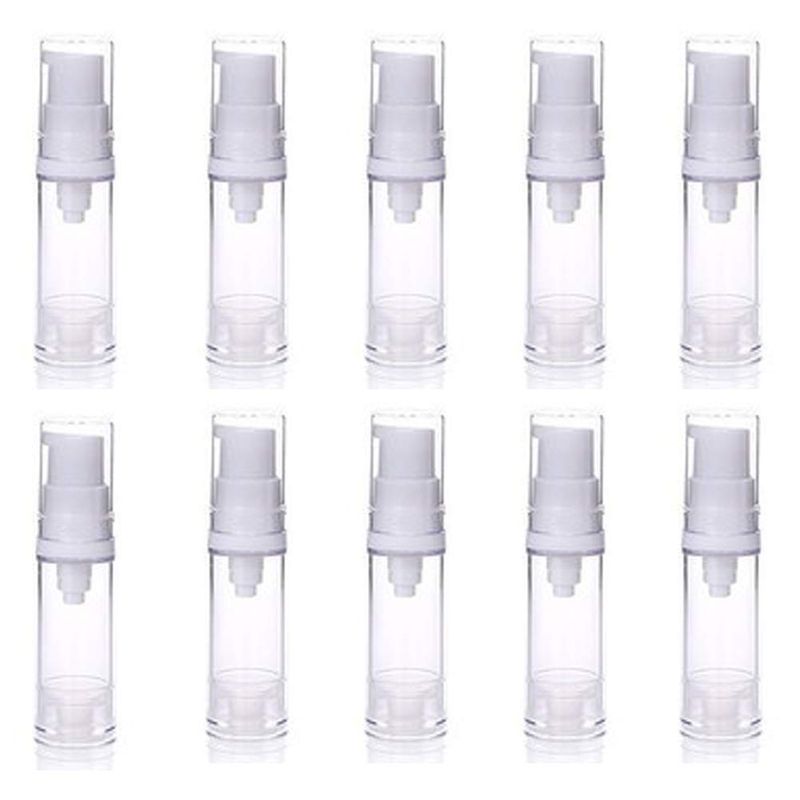10pcs Airless Pump Press Bottle Empty Plastic Vacuum Lotion Bottles Clear Containers Cosmetics Skincare Travel Size Dispenser (15ml)