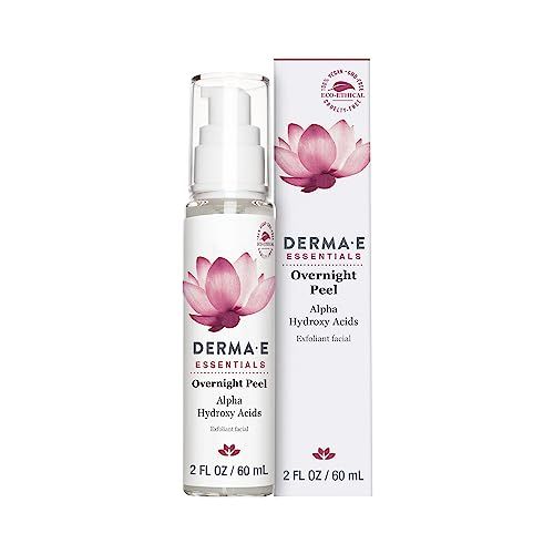 DERMA E Essentials Overnight Peel - Vegan, Gluten-Free Nourishing Facial Exfoliant with Alpha Hydroxy Acid and Lactic Acid, 2 fl oz