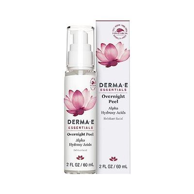 DERMA E Essentials Overnight Peel - Vegan, Gluten-Free Nourishing Facial Exfoliant with Alpha Hydroxy Acid and Lactic Acid, 2 fl oz