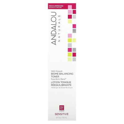 Andalou Naturals Toner, 1000 Roses Biome Balancing Facial Toner, Refreshing &amp; Gentle on Sensitive Skin, Rose-Biotic Blend to Help Protect &amp; Strengthen Skin Barrier, 6 Fl Oz Spray