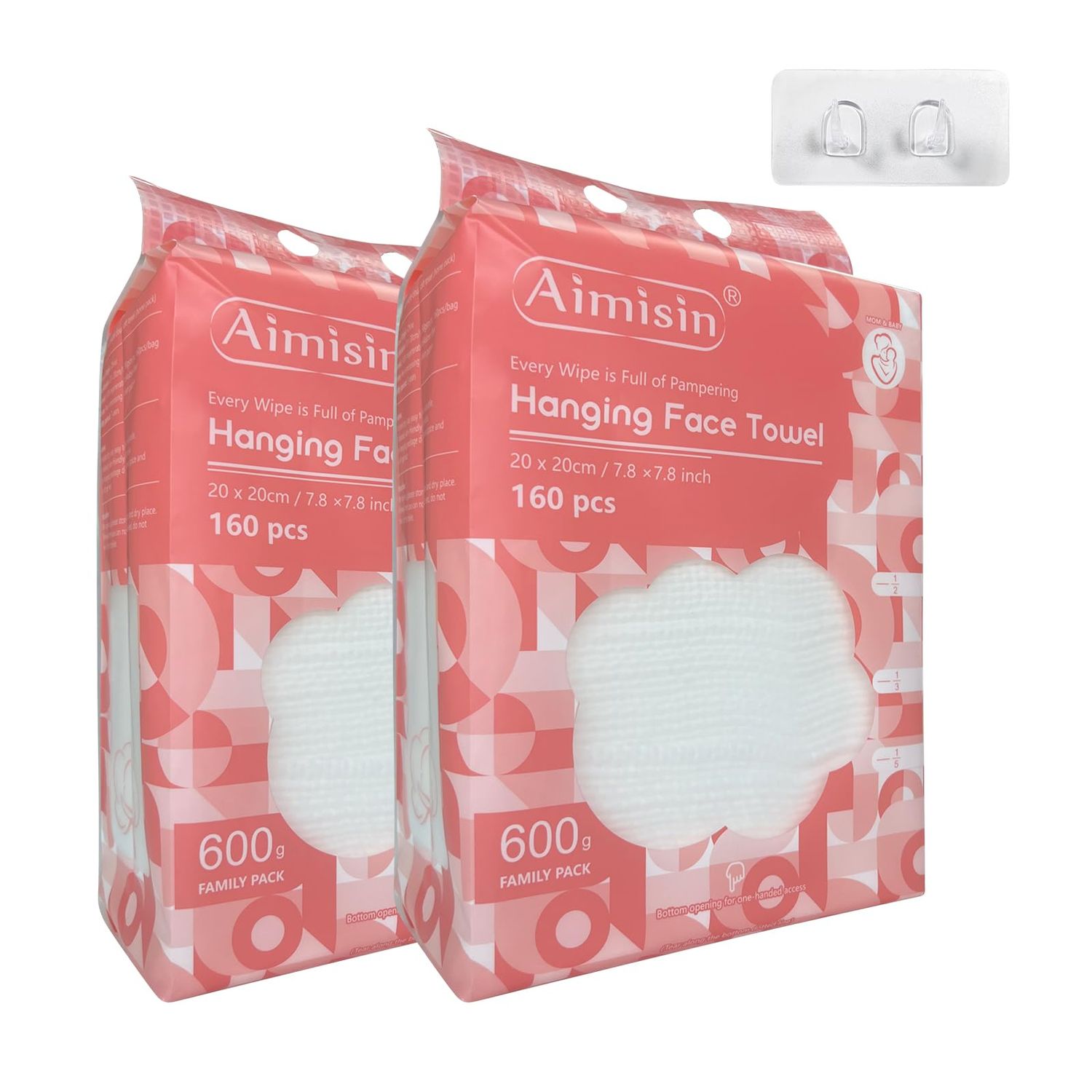 Aimisin 2 Packs Hanging Disposable Face Towel, 160 Count/Pack Ultra-Soft &amp; Thick Dry Wipes for Skin Care, Makeup Remover and Cleansing (Family Pack)