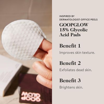 goop beauty 15% Glycolic Acid Overnight Peel | Exfoliating Pads Inspired by a Professional Chemical Peel | 12 pack