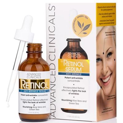 Advanced Clinicals Retinol Serum For Face | Resurfacing Retinol Serum Concentrate Skin Care Moisturizer | Anti Aging Renewing Facial Serum For Wrinkles, Fine Lines, &amp; Uneven Skin Tone, 1.75 Fl Oz