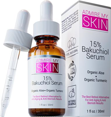 Admire My Skin Bakuchiol Serum Natural Retinol Serum Alternative for Face - Anti Blemish Anti Aging Facial Serum Contains Organic Aloe + Turmeric 1oz