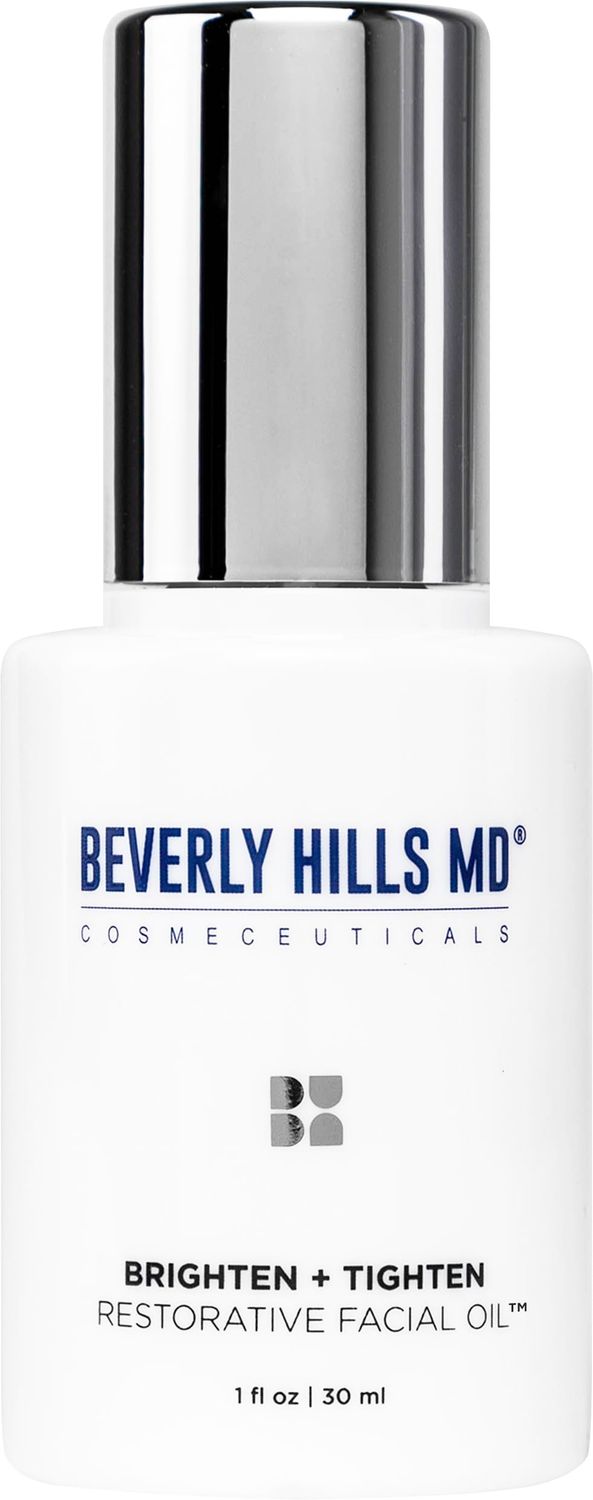 Beverly Hills MD Brighten + Tighten Restorative Face Oil- Reduce Wrinkles &amp; Tone Skin, Anti-Aging Formula for an Even, Moisturized Complexion- Lighten Dark Spots on Face, Neck, Dcollet w/Vitamin C