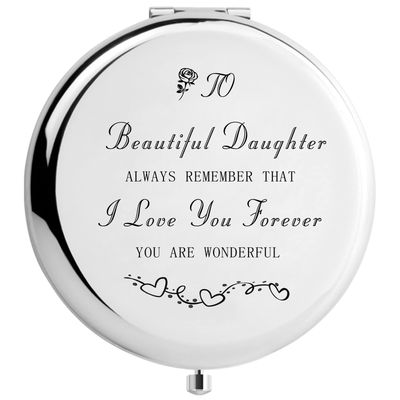 DIDADIC Daughter Gift from Mom to My Daughter Makeup Mirror, Daughter Gifts from Dad Birthday, I Love You Travel Mirror (Daughter I Love You)