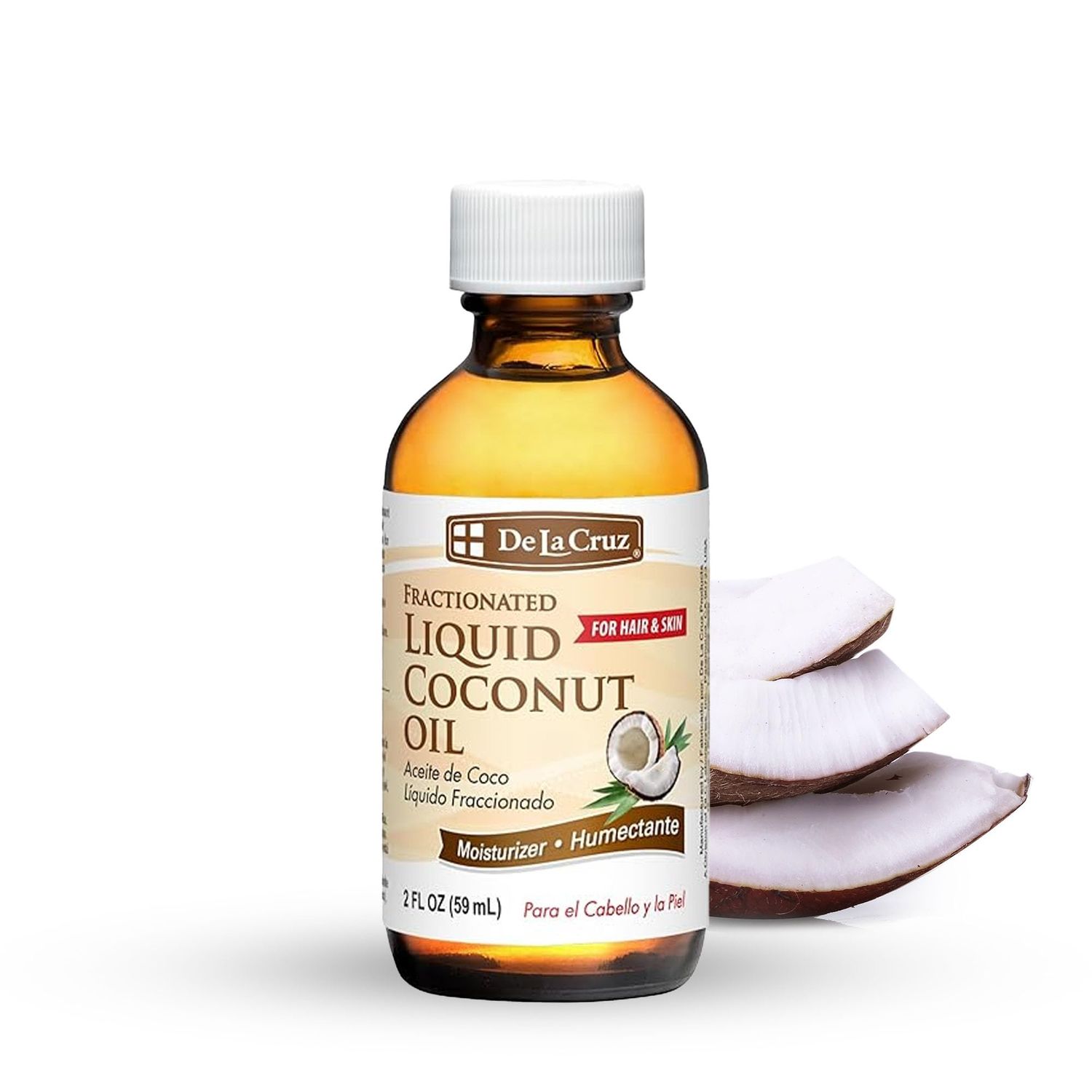 De La Cruz Fractionated Liquid Coconut Oil - Liquid Coconut Oil for Skin and Hair - Natural Moisturizer for Skin and Hair - 2 FL OZ