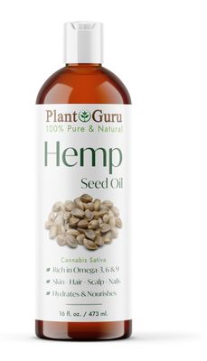 Hemp Seed Oil 16 oz. Virgin, Unrefined 100% Pure Natural - Skin, Body and Hair Moisturizer. Works for Massage, Acne, &amp; More!