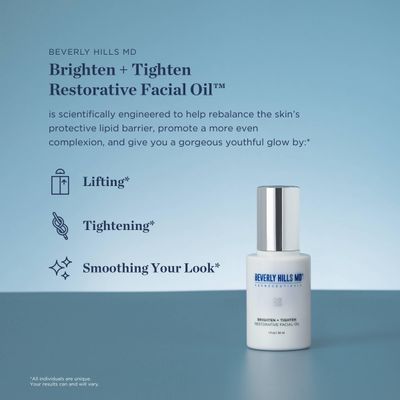 Beverly Hills MD Brighten + Tighten Restorative Face Oil- Reduce Wrinkles & Tone Skin, Anti-Aging Formula for an Even, Moisturized Complexion- Lighten Dark Spots on Face, Neck, Dcollet w/Vitamin C