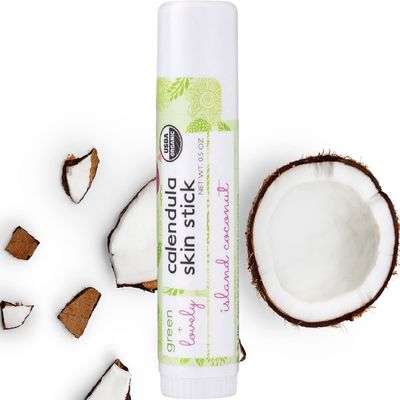 Green + Lovely Calendula Skin Stick Organic Lotion Sticks Moisturizing Balm Ointment Salve Multipurpose Hand Cream Body Bar, 0.5 oz., Island Coconut (2 Tube Set)
