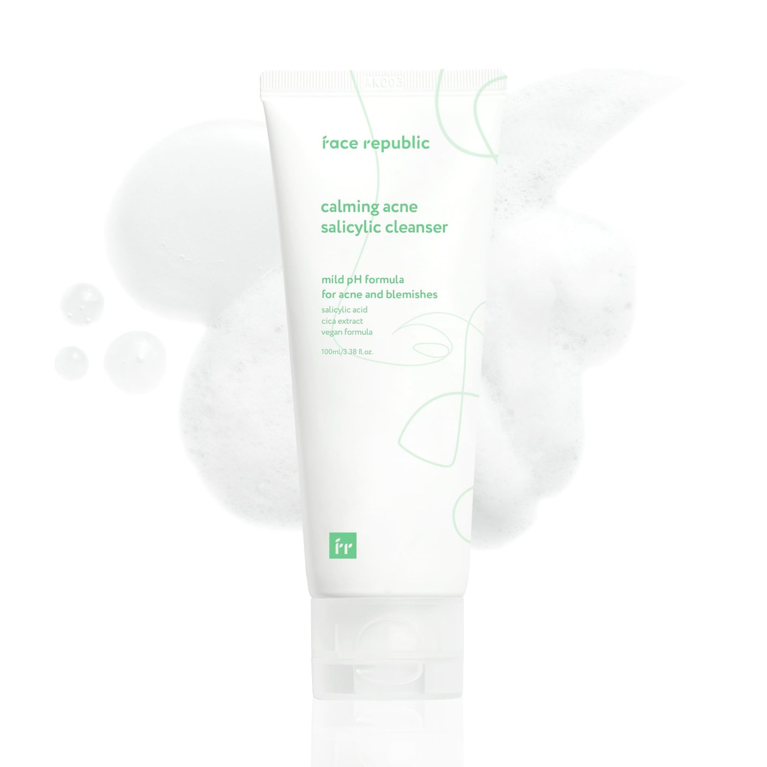 Face Republic Calming Acne Salicylic Cleanser 100ml 3.38 fl oz | Acne Care, Low pH Gel Foam | Calming, Clarifying, Oil Control | Salicylic Acid, Centella Asiatica, Tea Tree | Vegan Korean Face Wash
