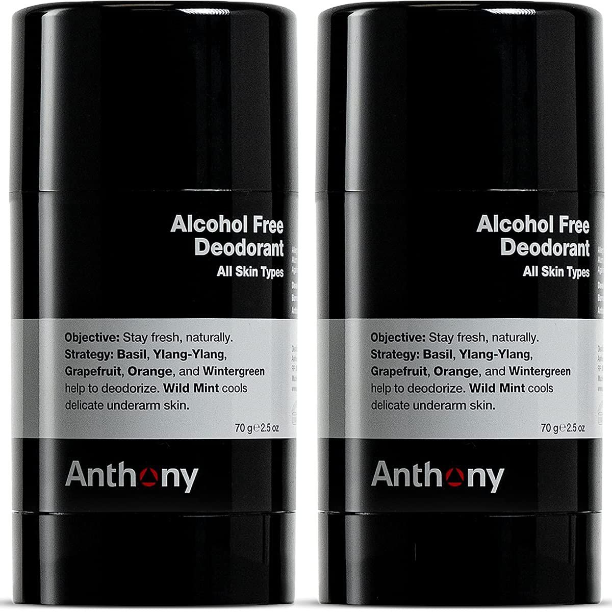 Anthony Alcohol Free, Aluminum Free Deodorant for Men - Non-Irritant Cool Gel Stick for Sensitive Skin - Sport Strength Stick Prevents Odor All Day - Clear, Stain Free - 2.5 Fl Oz - Pack of 2