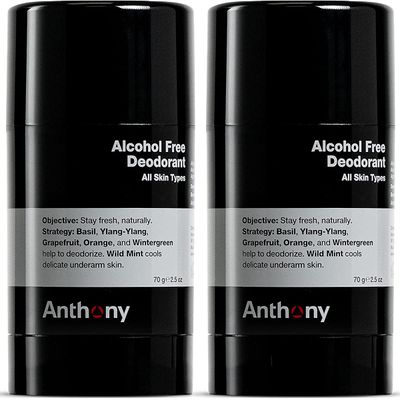 Anthony Alcohol Free, Aluminum Free Deodorant for Men - Non-Irritant Cool Gel Stick for Sensitive Skin - Sport Strength Stick Prevents Odor All Day - Clear, Stain Free - 2.5 Fl Oz - Pack of 2