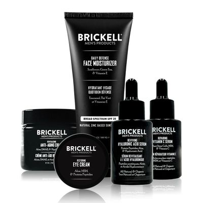 Brickell Men&#39;s Complete Defense Anti Aging Routine, Night Face Cream, Vitamin C Day and Night Serum, Facial Moisturizer w/SPF and Eye Cream, Natural and Organic, Scented, Skin Care Gift Set