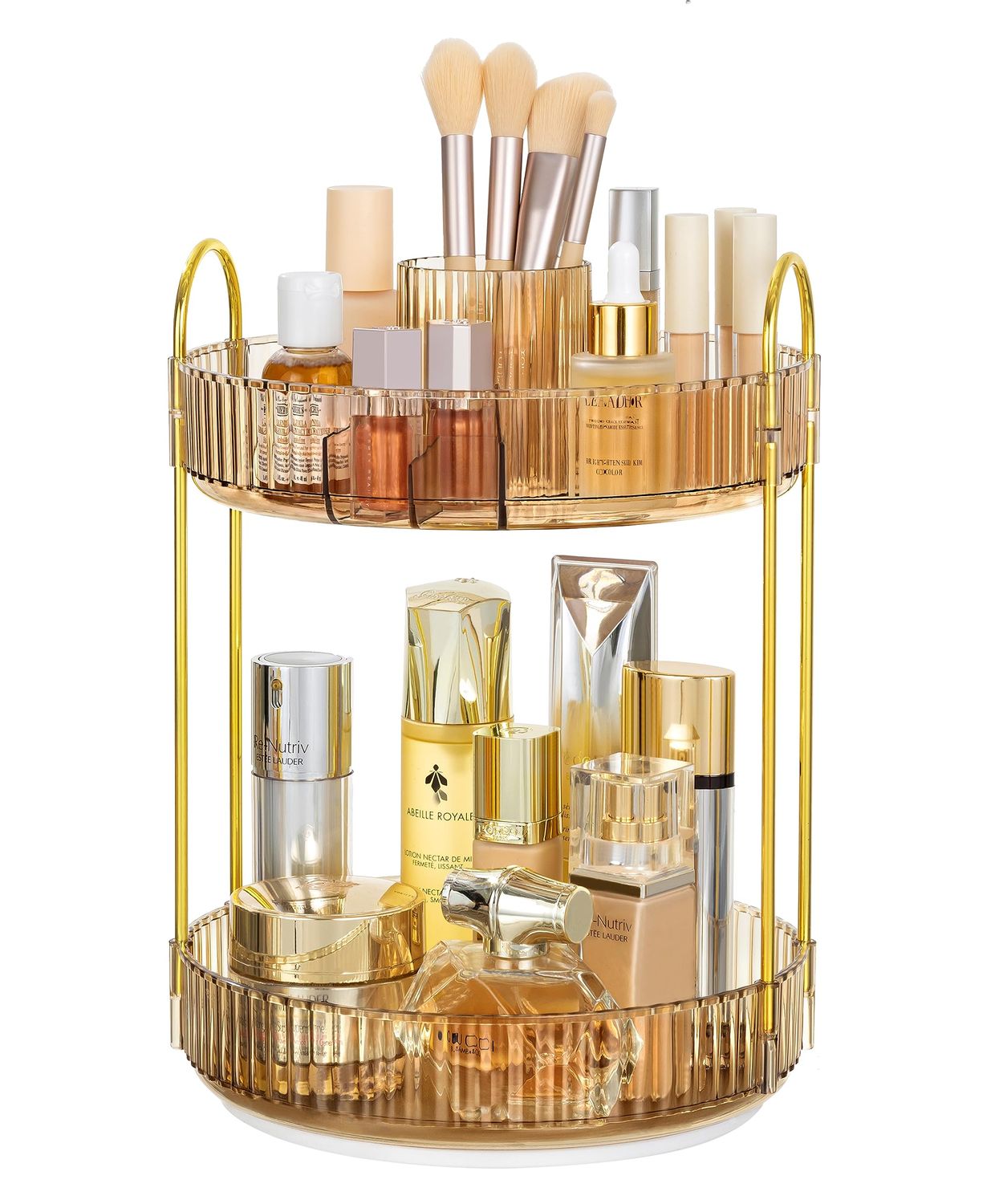 HBlife 360 Rotating Makeup Organizer, 2 Tier Perfume Organizer Skincare Organizer Large Capacity Cosmetic Storage for Bathroom, Vanity, Countertop, Glod