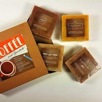 Handmade Bar Soap Gift Set, Coffee And Chocolate Scented, 4 Full Sized Bars 5.0 oz Each, Saponified Olive Oil Base With Organic Shea Butter, Best For All Skin Types