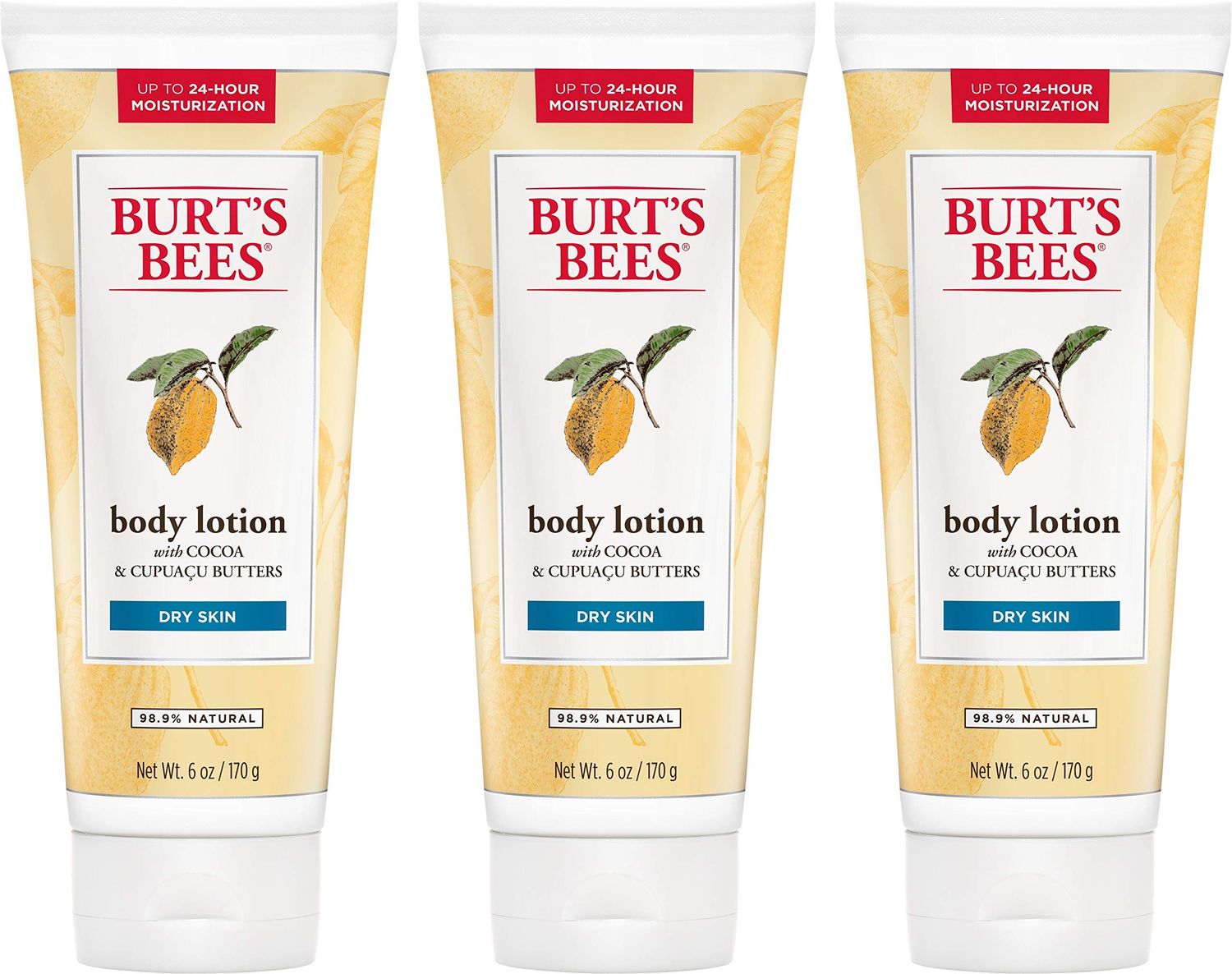 Burts Bees Butter Body Lotion for Dry Skin with Cocoa &amp; Cupuau, 6 Oz,Pack of 3 (Package May Vary)