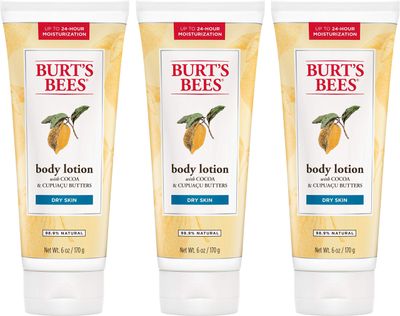 Burts Bees Butter Body Lotion for Dry Skin with Cocoa &amp; Cupuau, 6 Oz,Pack of 3 (Package May Vary)