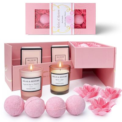 Empire Scented Candles &amp; Bath Bombs Set, Gifts for Women, Birthday Gifts for Her, 20pcs Set Gifts for Her, Birthday Gift for Women with Rose Scented Soap Flowers