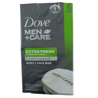 DOVE MEN + CARE 3 in 1 Cleanser for Body, Face, and Shaving to Clean and Hydrate Skin Extra Fresh Body and Facial Cleanser More Moisturizing Than Bar Soap 3.75 oz 6 Bars