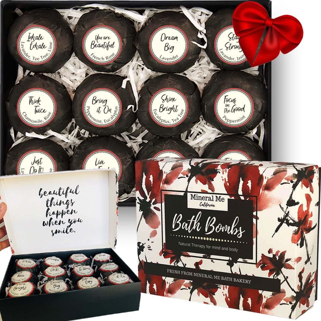 Bath Bombs for Women Relaxing with Inspirational Messages, 12 Natural and Organic Bath Bombs with Essential Oils &amp; Skin Moisturizing Shea Butter. Graduation Gift, Appreciation Gift for Wife Girlfriend