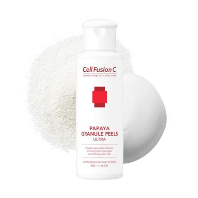 Cell Fusion C Papaya Granule Peels Ultra, Powder Face Wash for Sensitive Skin with Papaya Enzyme, Clarifies and Cleanses for Smoother, Even skin, 1.76 oz