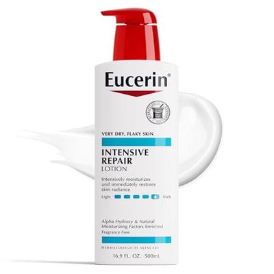 Eucerin Intensive Repair Body Lotion for Dry Skin with Alpha Hydroxy, Body Moisturizer for Very Dry Skin, Moisturizes, Exfoliates and Conditions, Paraben Free and Fragrance Free, 16.9 Fl Oz Bottle