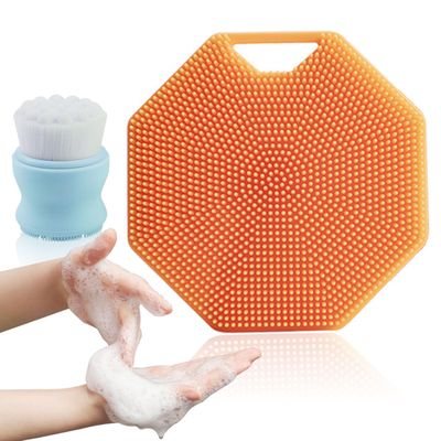 Caliee Blue Face Scrubber Brush Cleaning Skin Care Exfoliating Body Scrub Brush Skincare Tools Face Exfoliator Face Scrub Brush Men Cleansing Brush Set Soft Silicone Facial Cleansing Brush