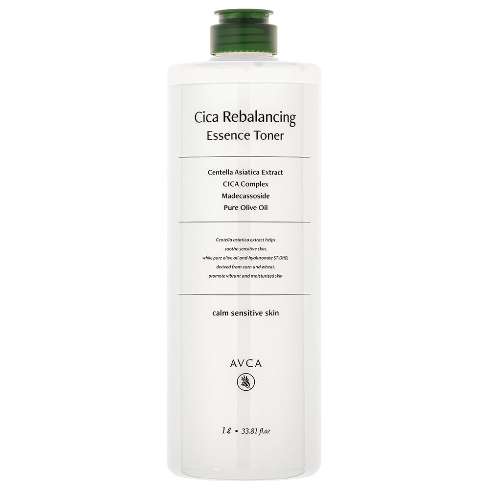 AVCA CICA Rebalancing Essence Facial Toner - Korean Toner with Centella Asiatica for Hydrating &amp; Soothing, ph5.5 Trouble Care, Korean Skin Care (1L/33.8fl.oz.)